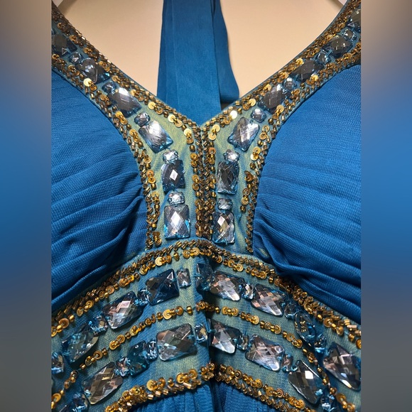 Blue Embellish Halter Dress - Picture 4 of 6